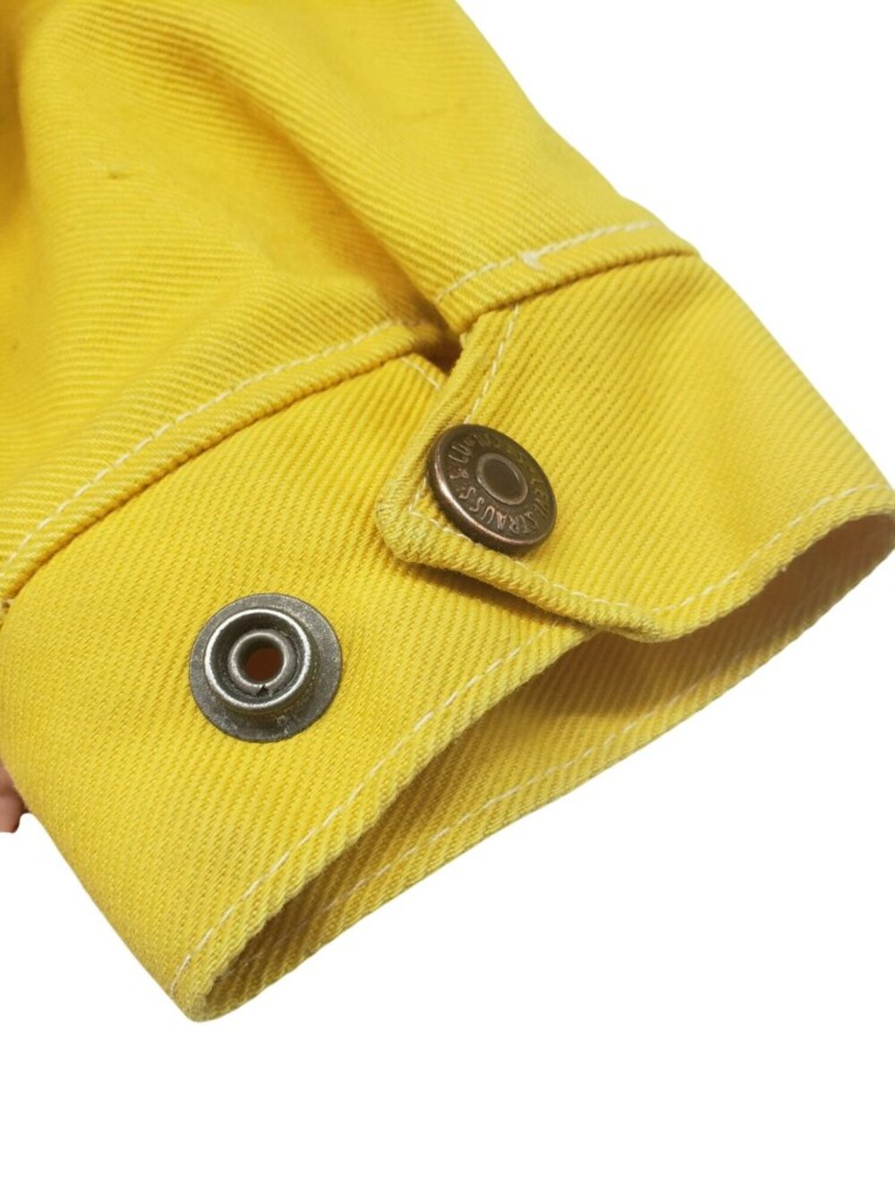 Vintage Levi's Saddleman Kids Youth Yellow Denim Jean Jacket FLAWS Girls Size 7 - Picture 13 of 16